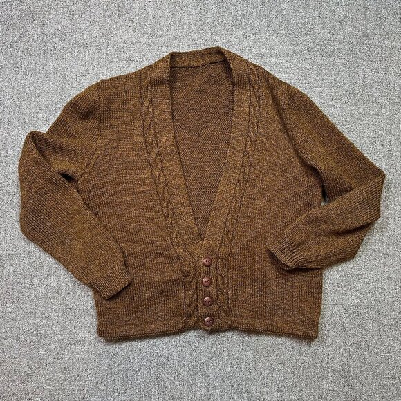 Handmade Brown Button Cable Knit Cardigan Sweater Est Womens Medium / Large - Picture 1 of 8